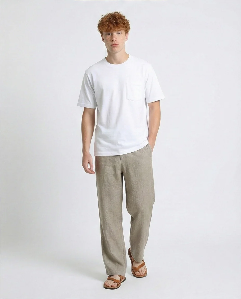 R215868 - Solid Basic Tee with Front Pocket - White - Image 3