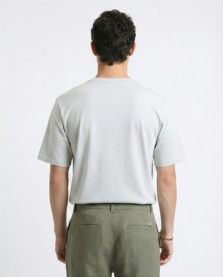 R215869 - Solid Basic Tee with Front Pocket - Light Grey - Image 2