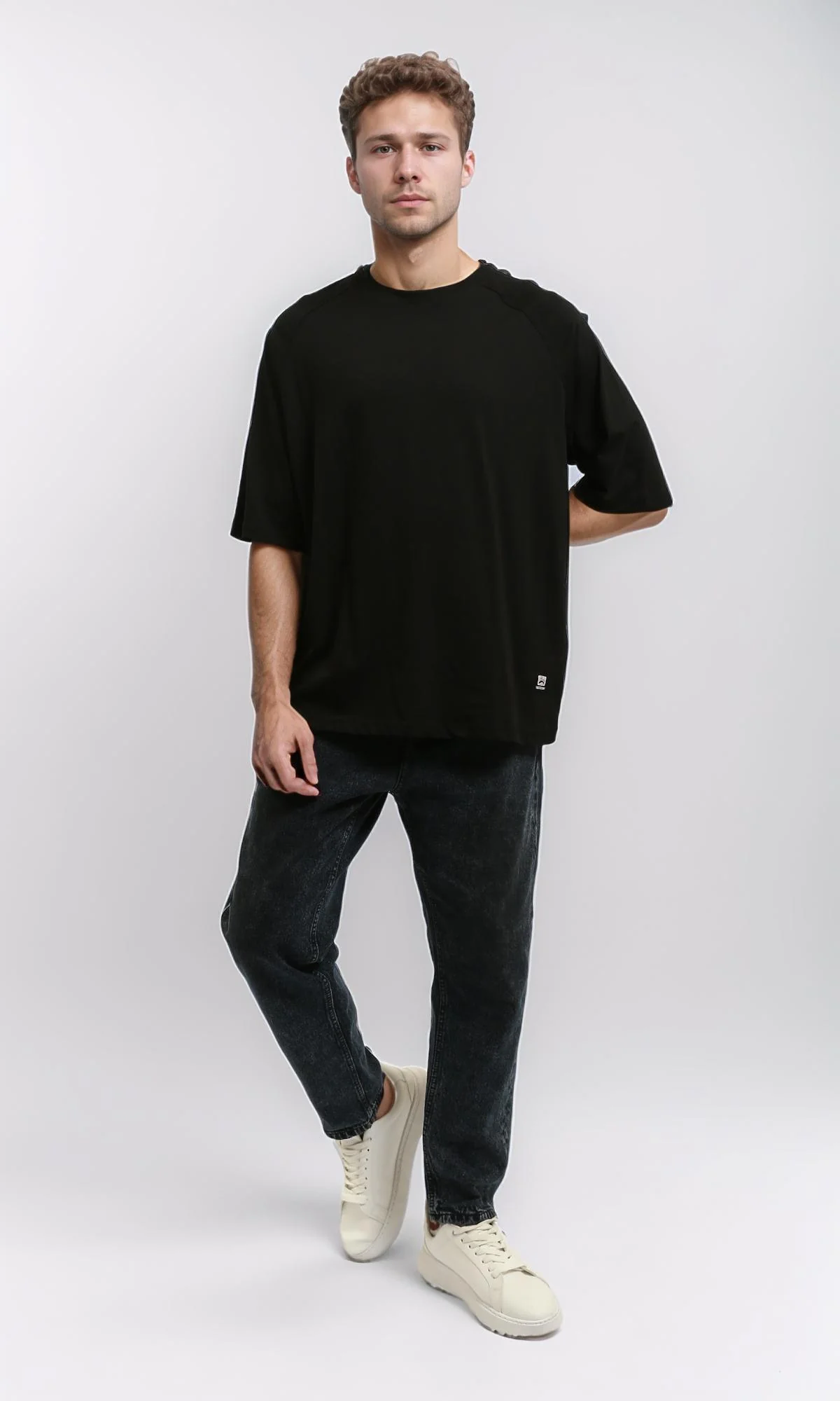 R215870 - Crew Neck Relaxed Fit Cotton Tee - Black - Image 5