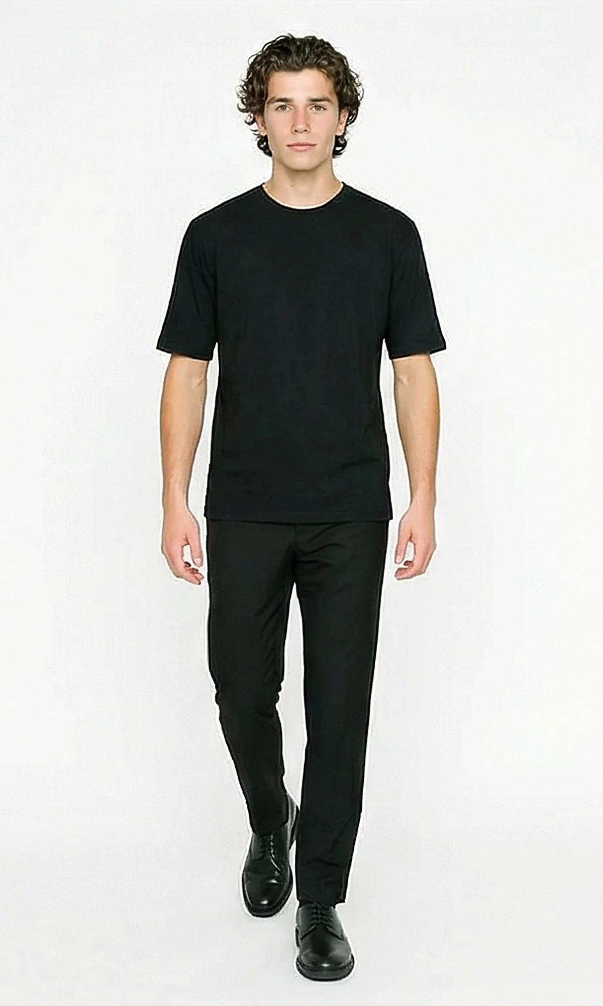 R215875 - Elbow Sleeves Solid Regular Fit Tee - Black - Image 3