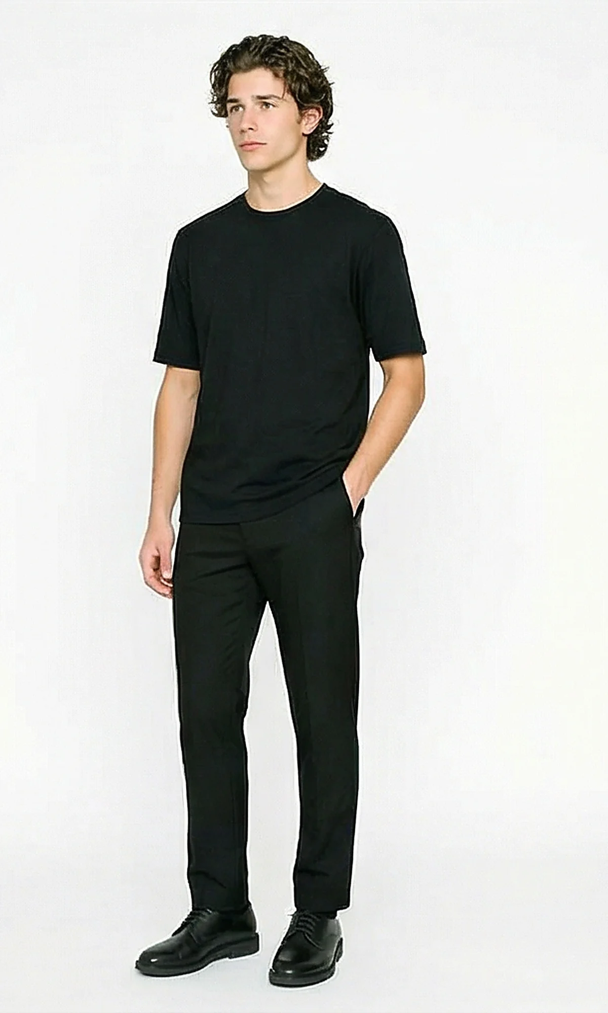 R215875 - Elbow Sleeves Solid Regular Fit Tee - Black - Image 4