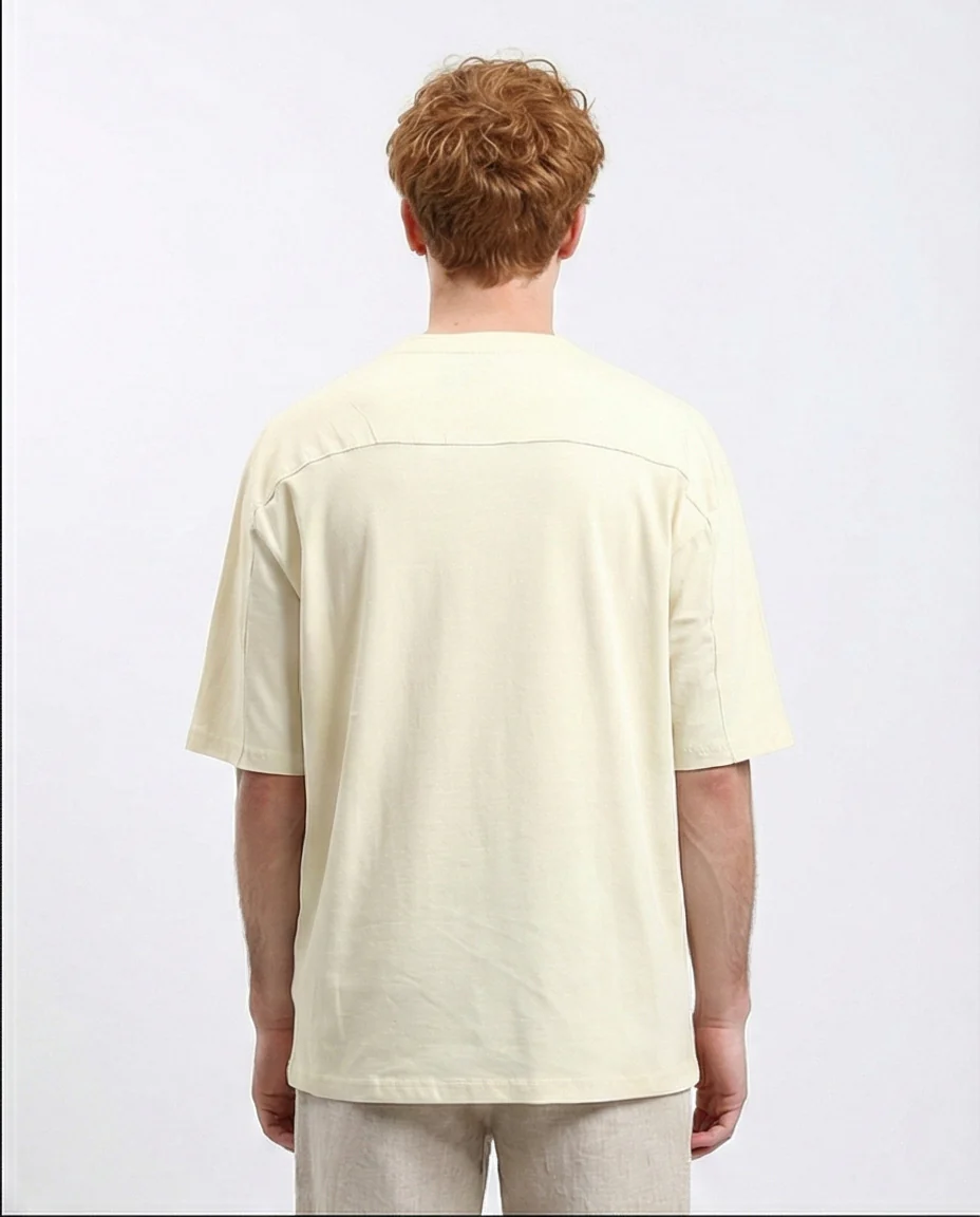 R215876 - Comfy Elbow-Sleeves Cotton Tee - Light Beige - Image 2