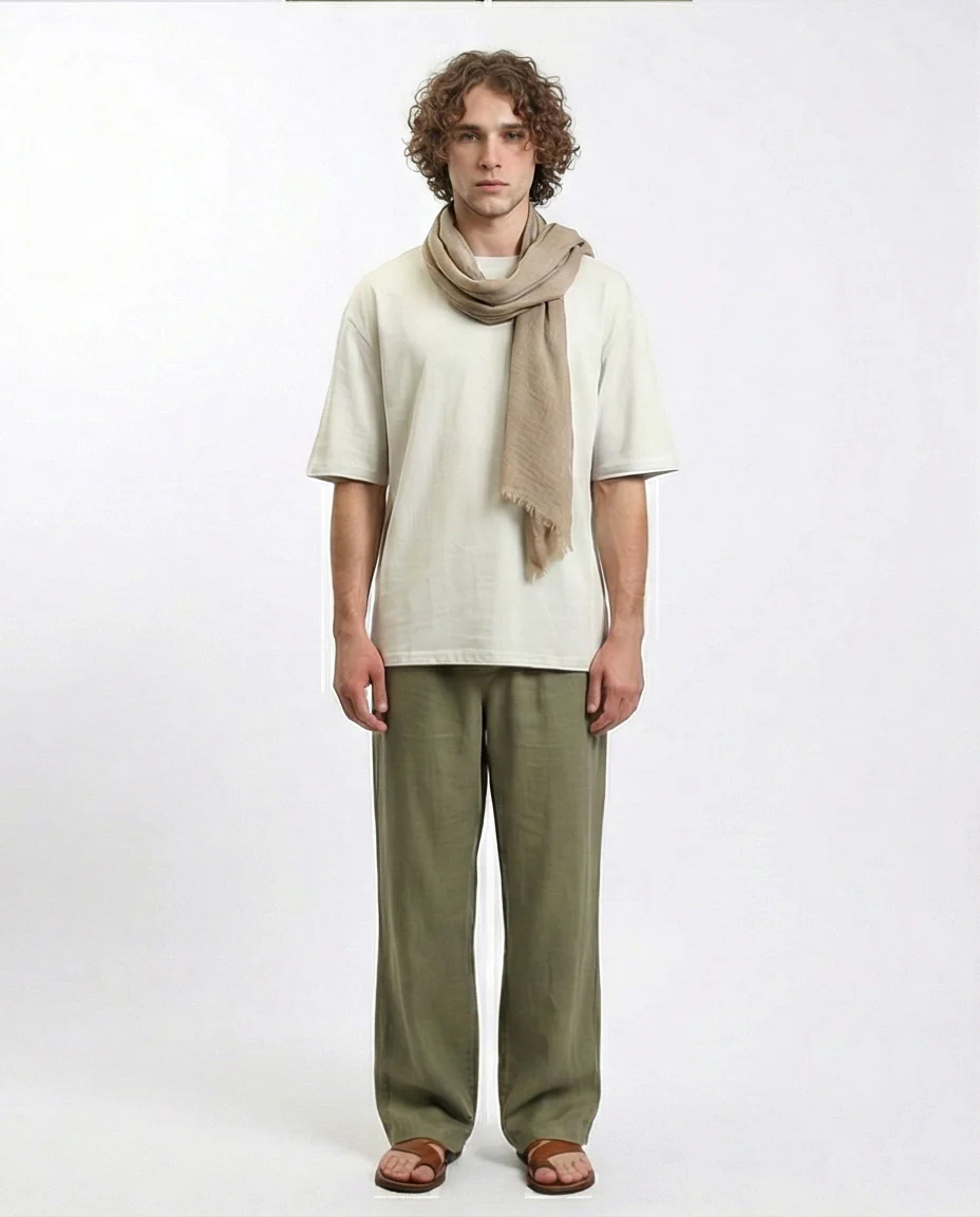 R215877 - Comfy Elbow-Sleeves Cotton Tee - Light Grey - Image 3