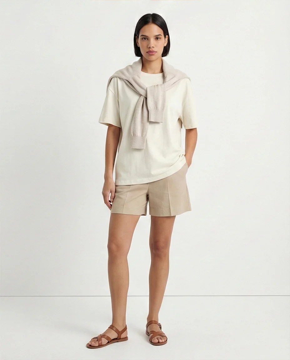 R215880 - Solid Relaxed Fit Cotton Tee - Light Grey - Image 4
