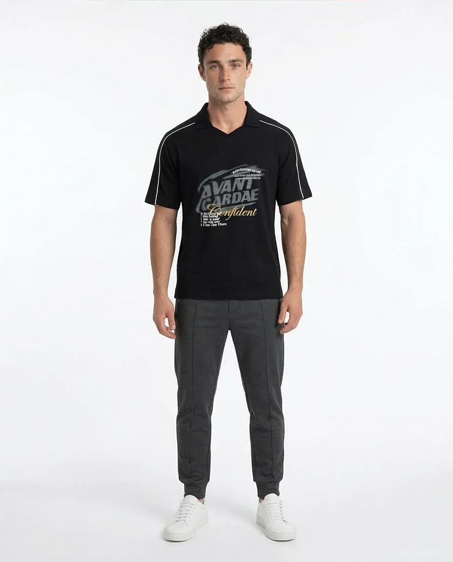 Ravin Men's Avant Gardae Oversized Piquet Polo – Black Sport Luxe Edition - R215952 - Image 3