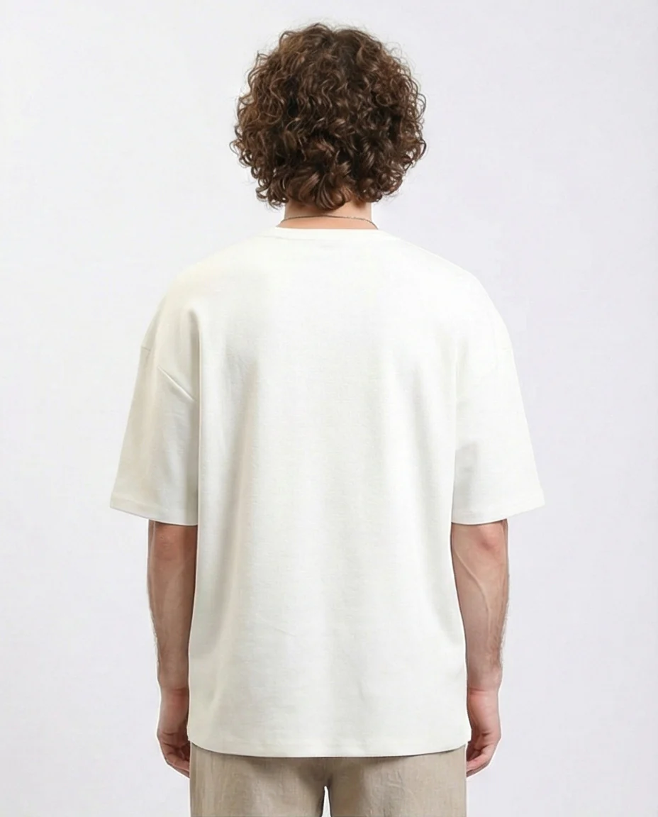 R215966 - Solid Crew Neck Relaxed Fit Tee - Off-White - Image 2