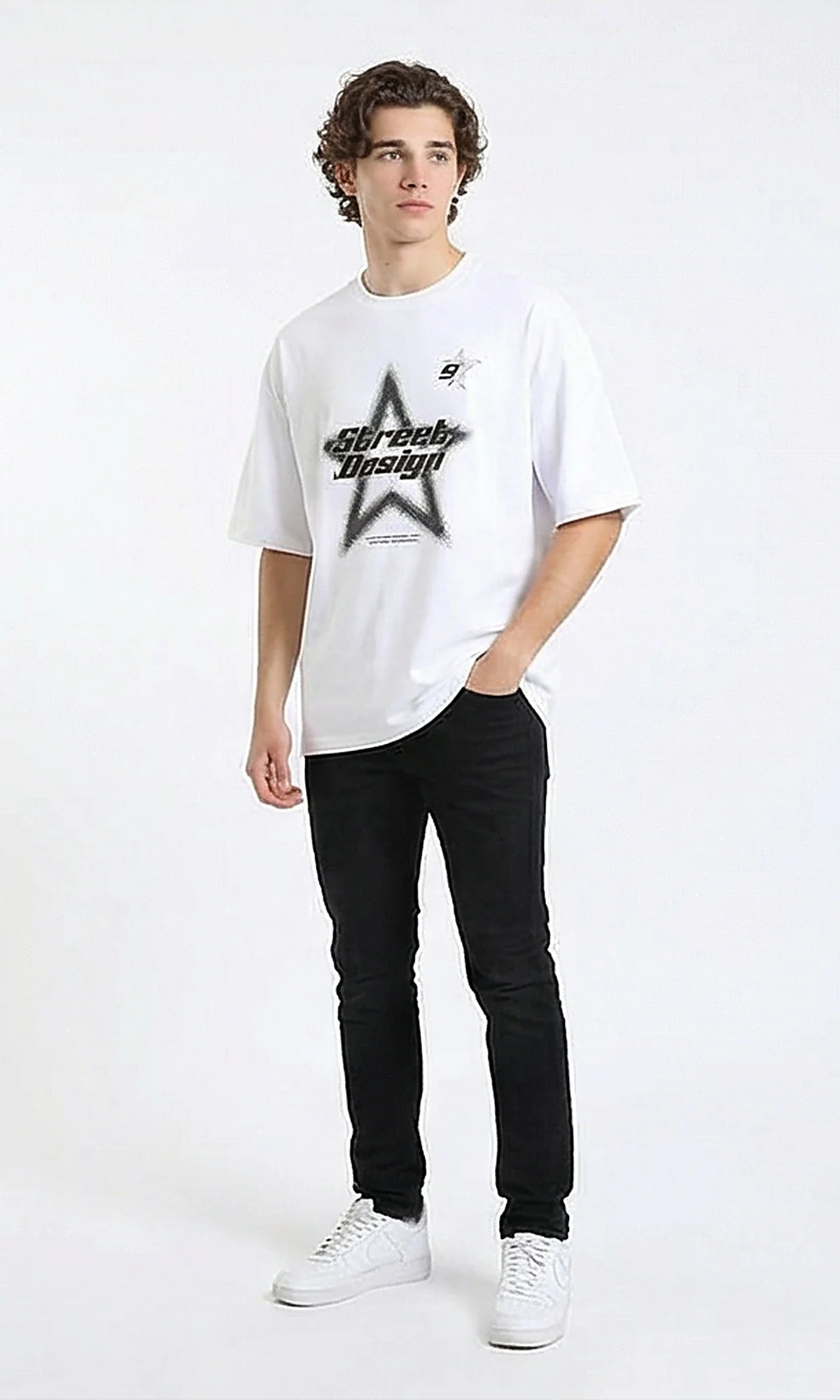 R215967 - Slip On Elbow Sleeves Comfy Tee - White - Image 4