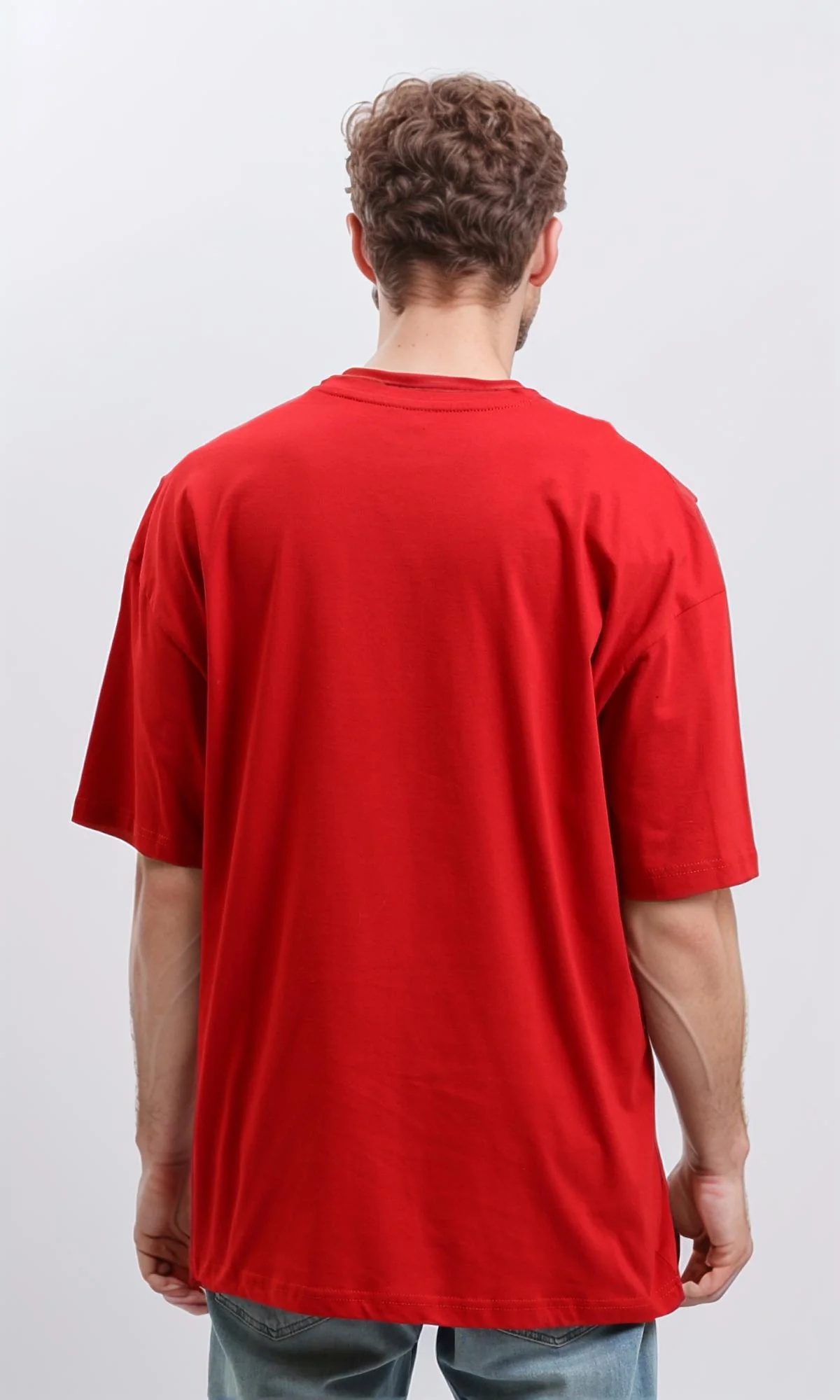 R216104 - Solid Crew Neck Relaxed Fit Tee - Red - Image 2
