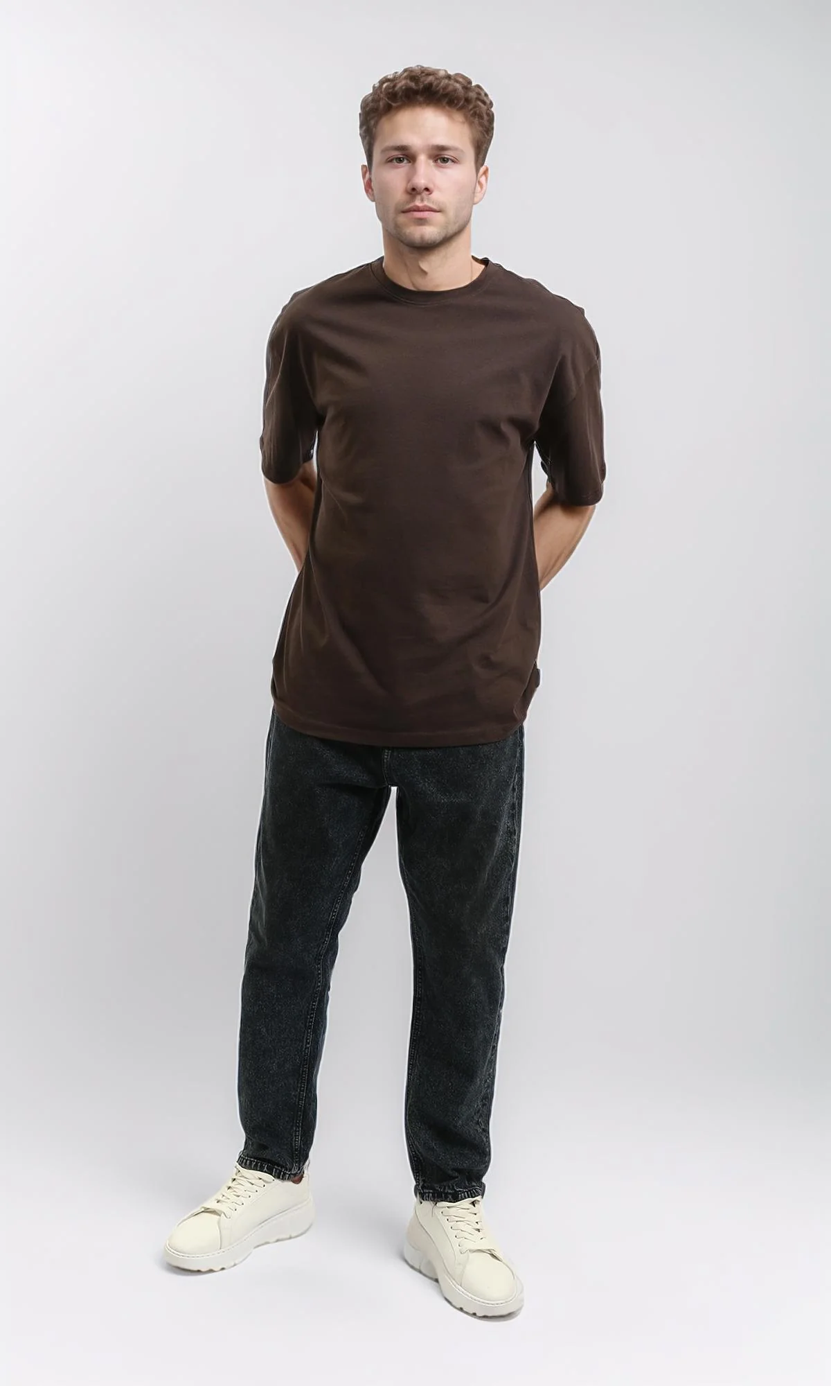 R216106 - Solid Crew Neck Relaxed Fit Tee - Burnt Brown - Image 5