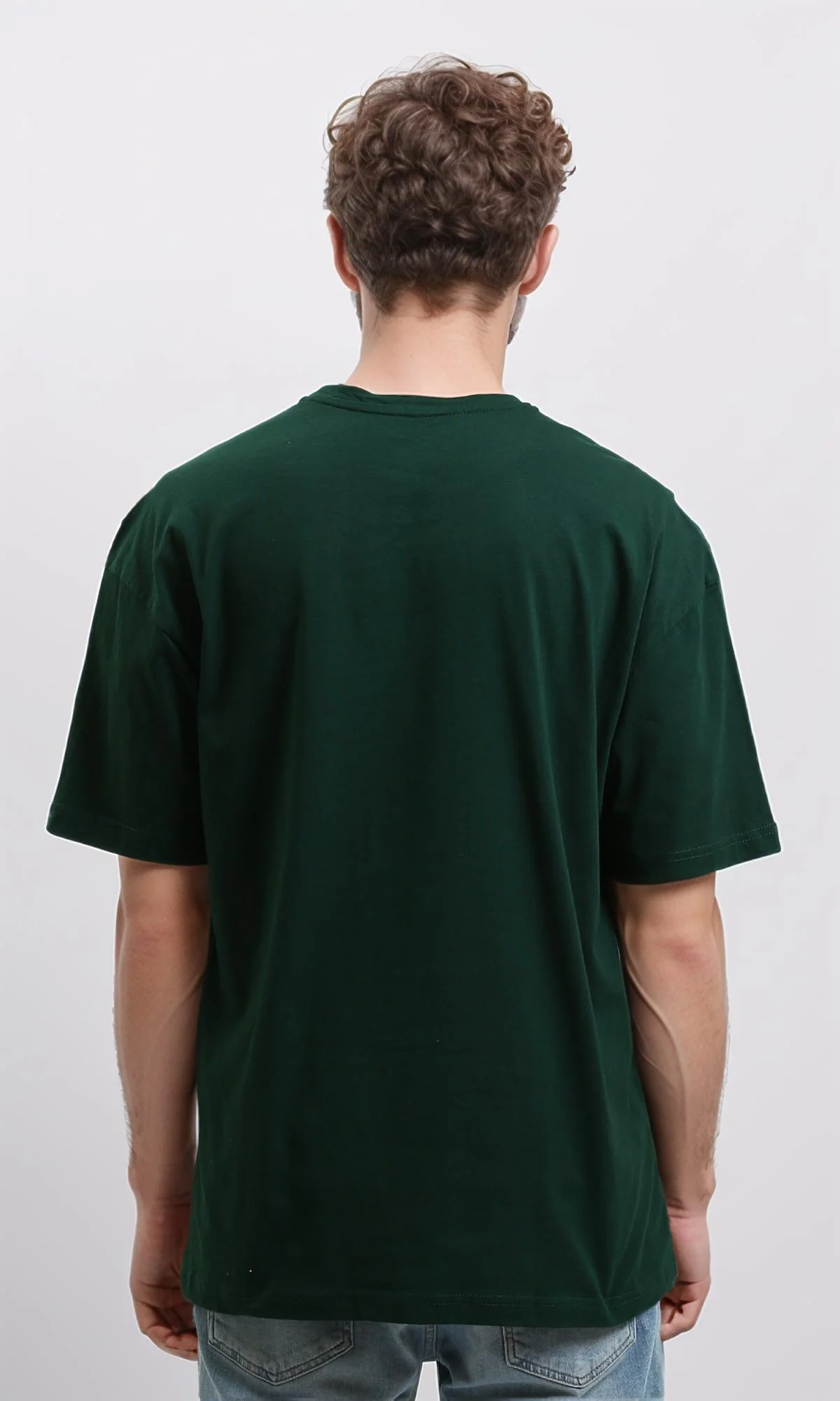 R216107 - Solid Crew Neck Relaxed Fit Tee - Dark Green - Image 2