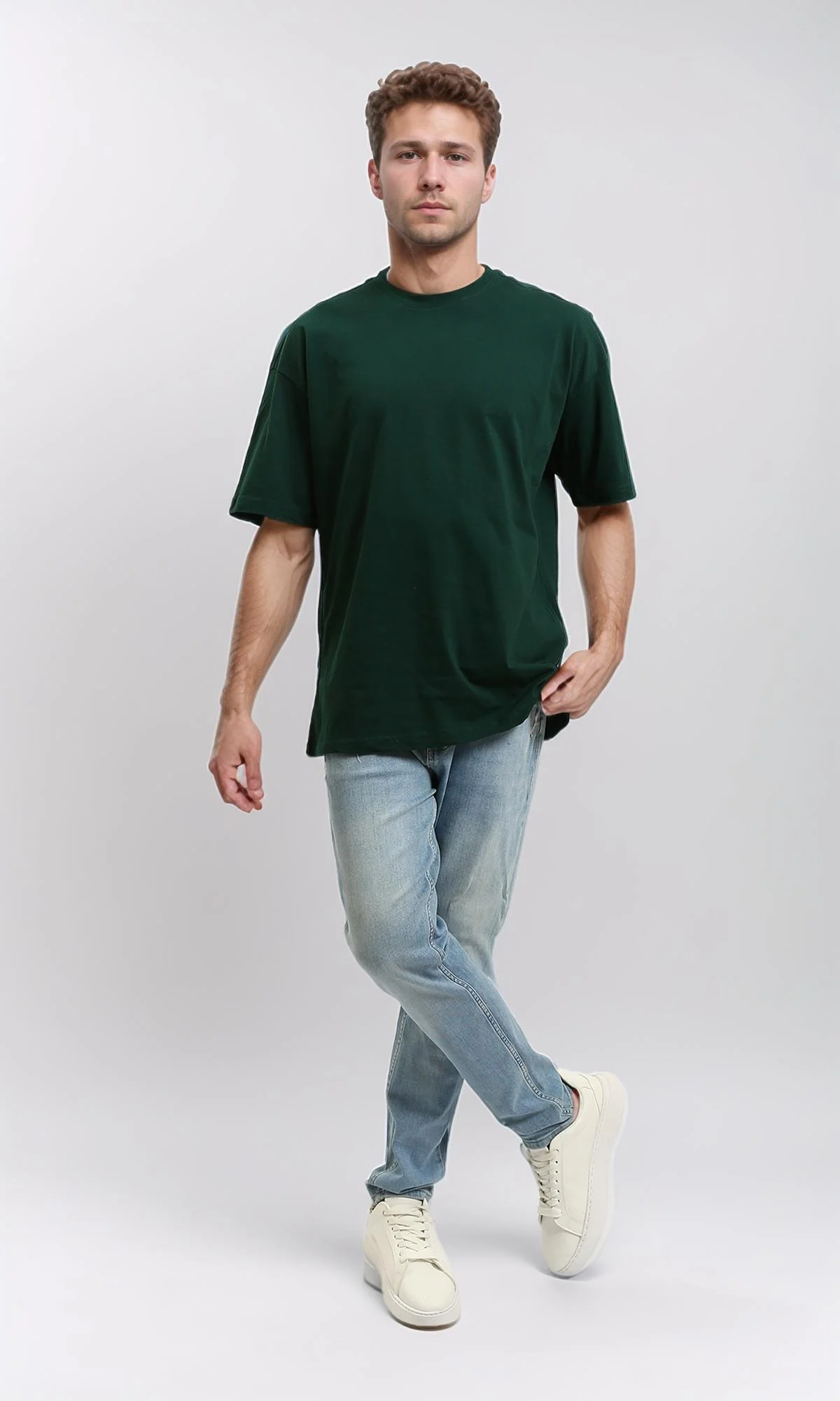 R216107 - Solid Crew Neck Relaxed Fit Tee - Dark Green - Image 4