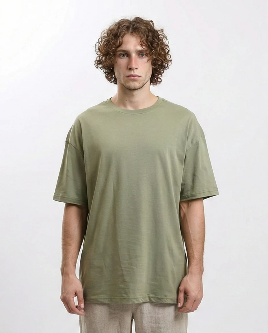 R216108 - Solid Crew Neck Relaxed Fit Tee - Olive - Image 4