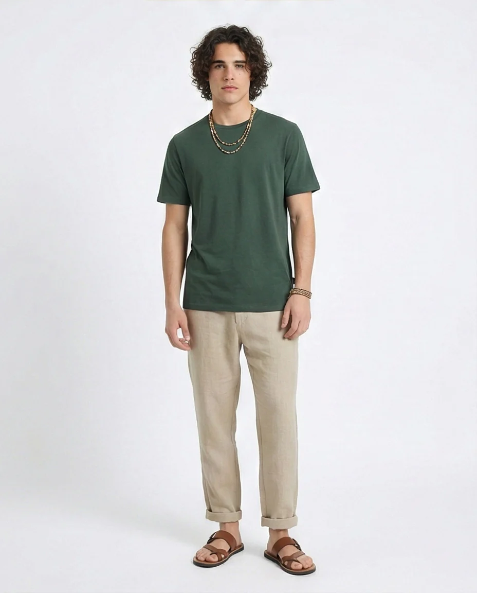 R216114 - Elbow Sleeves Solid Regular Fit Tee - Dark Jade - Image 3