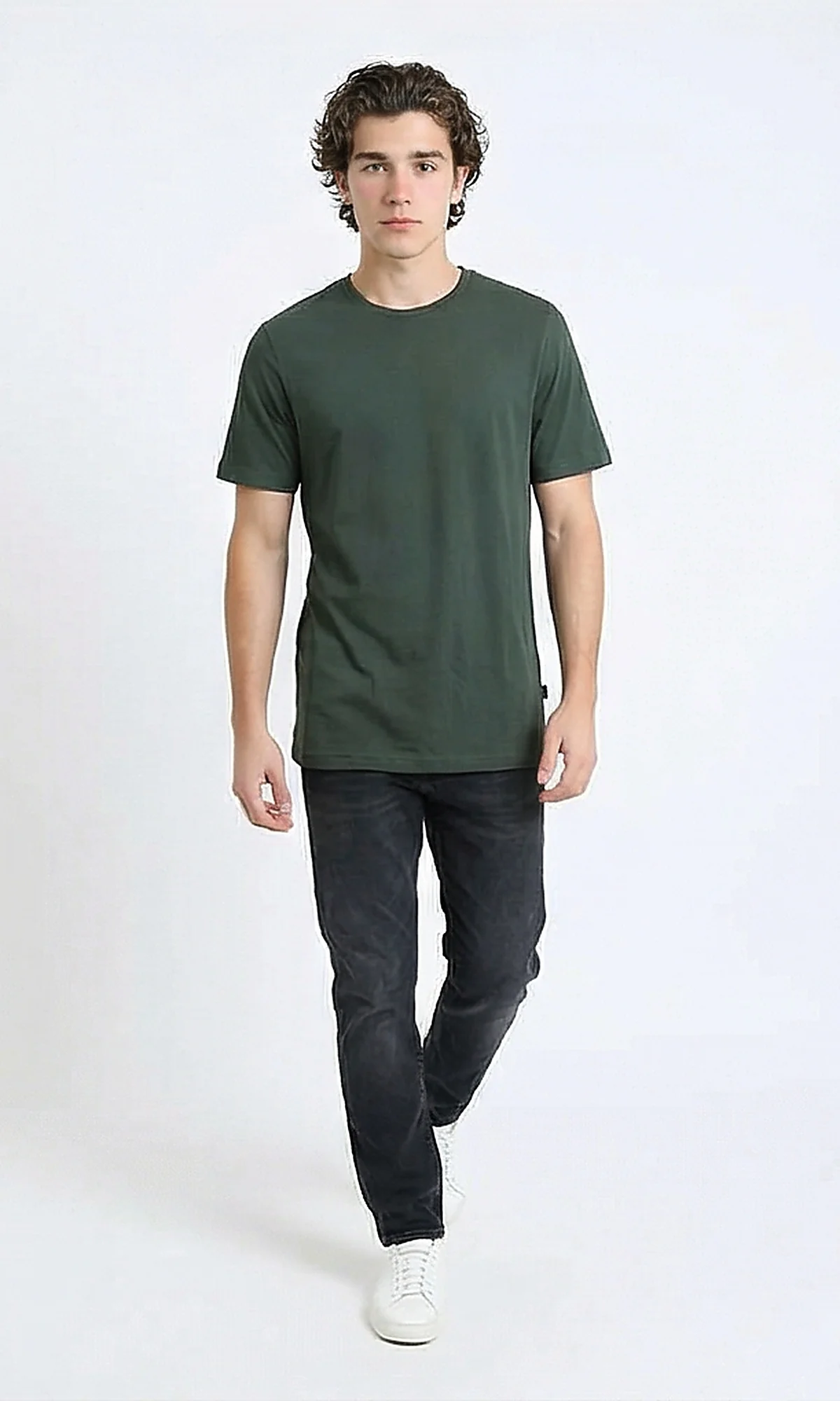 R216114 - Elbow Sleeves Solid Regular Fit Tee - Dark Jade - Image 5