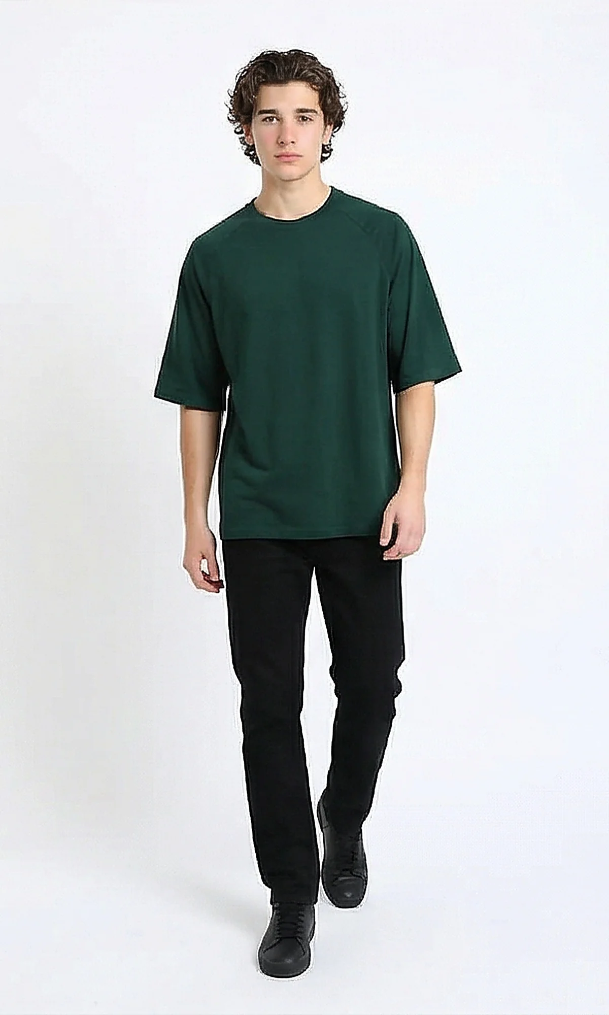 R216120 - Slip On Elbow Sleeves Basic Tee - Dark Green - Image 3