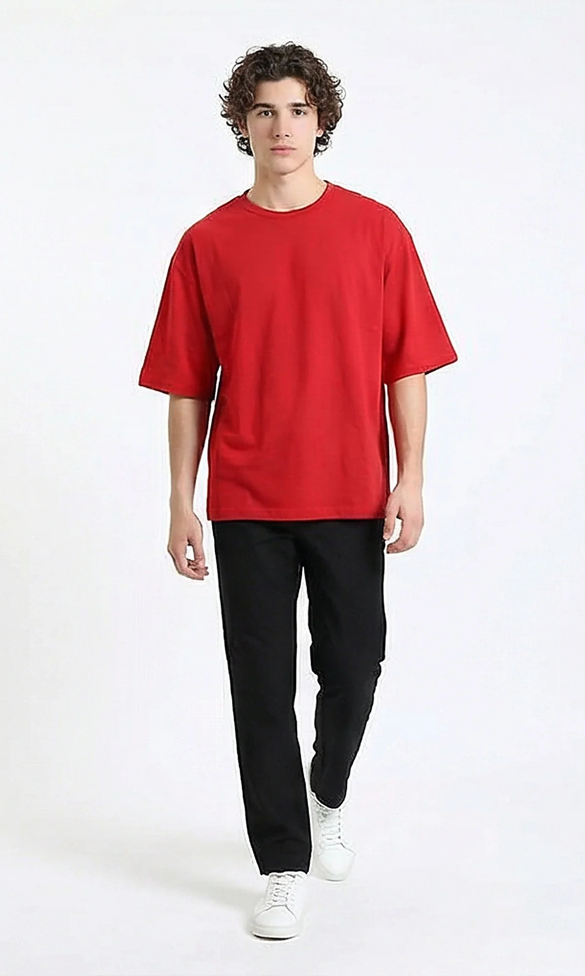 R216121 - Slip On Elbow Sleeves Basic Tee - Red - Image 3