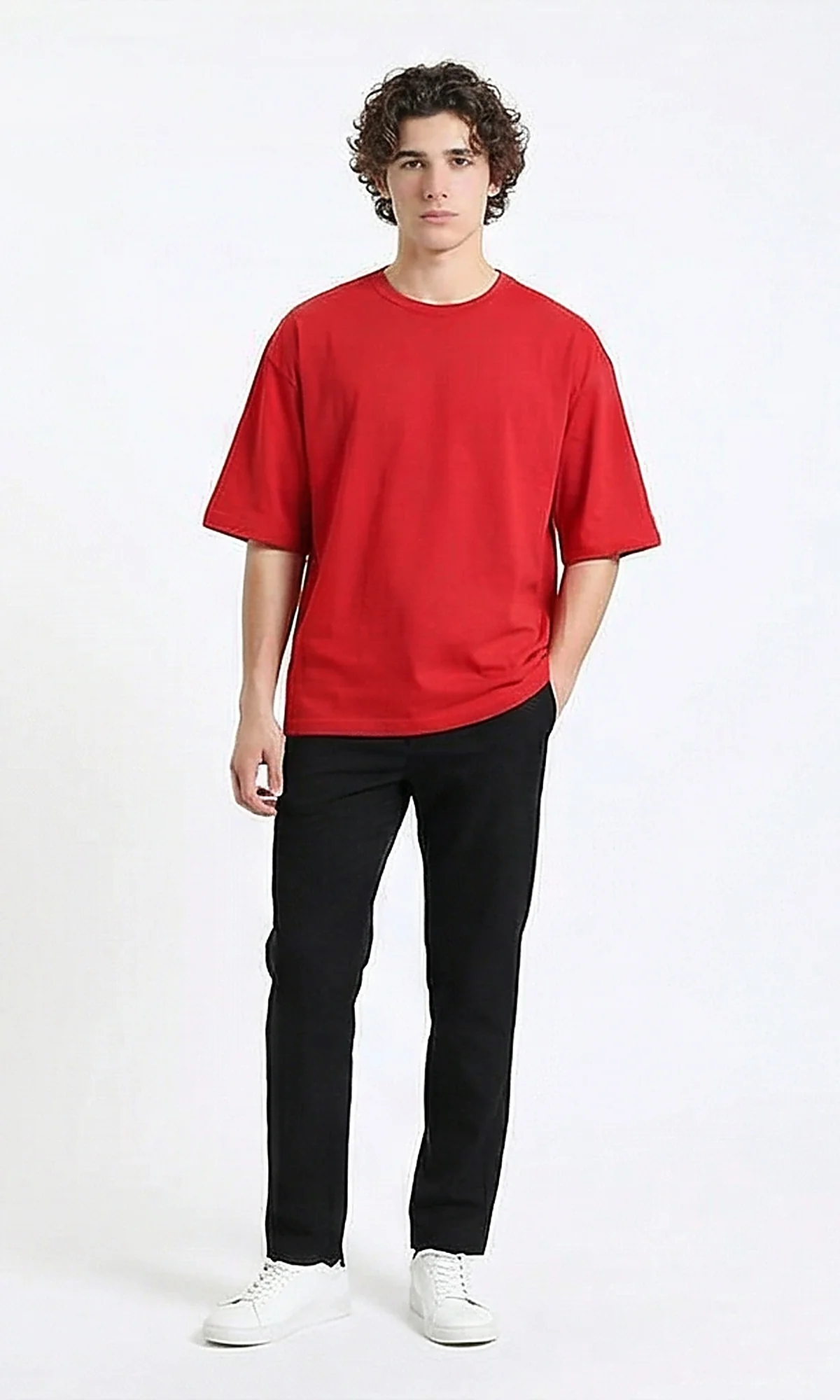 R216121 - Slip On Elbow Sleeves Basic Tee - Red - Image 4