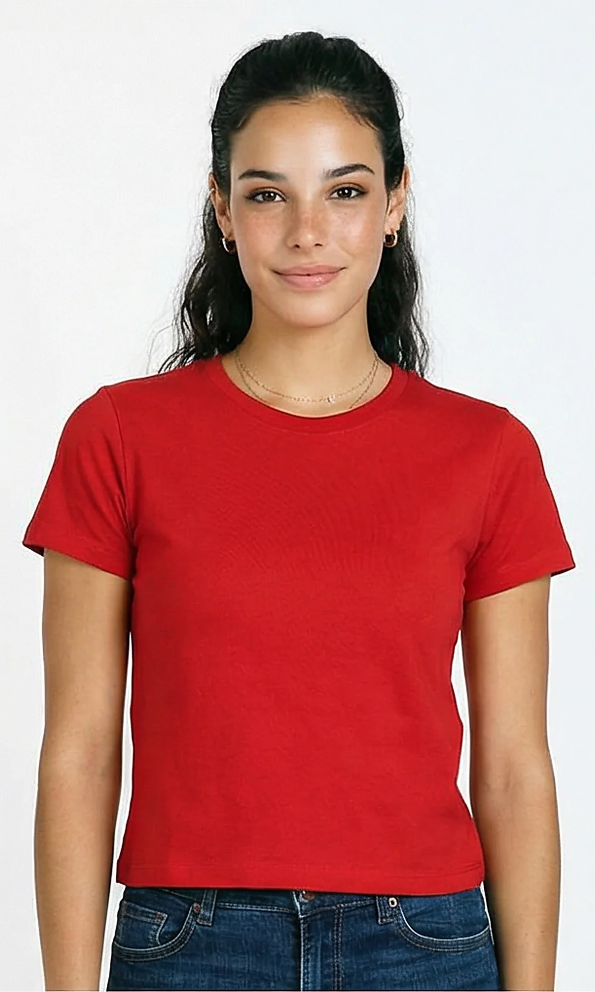 R216130 - Crew Neck Solid Short Sleeve Tee - Red