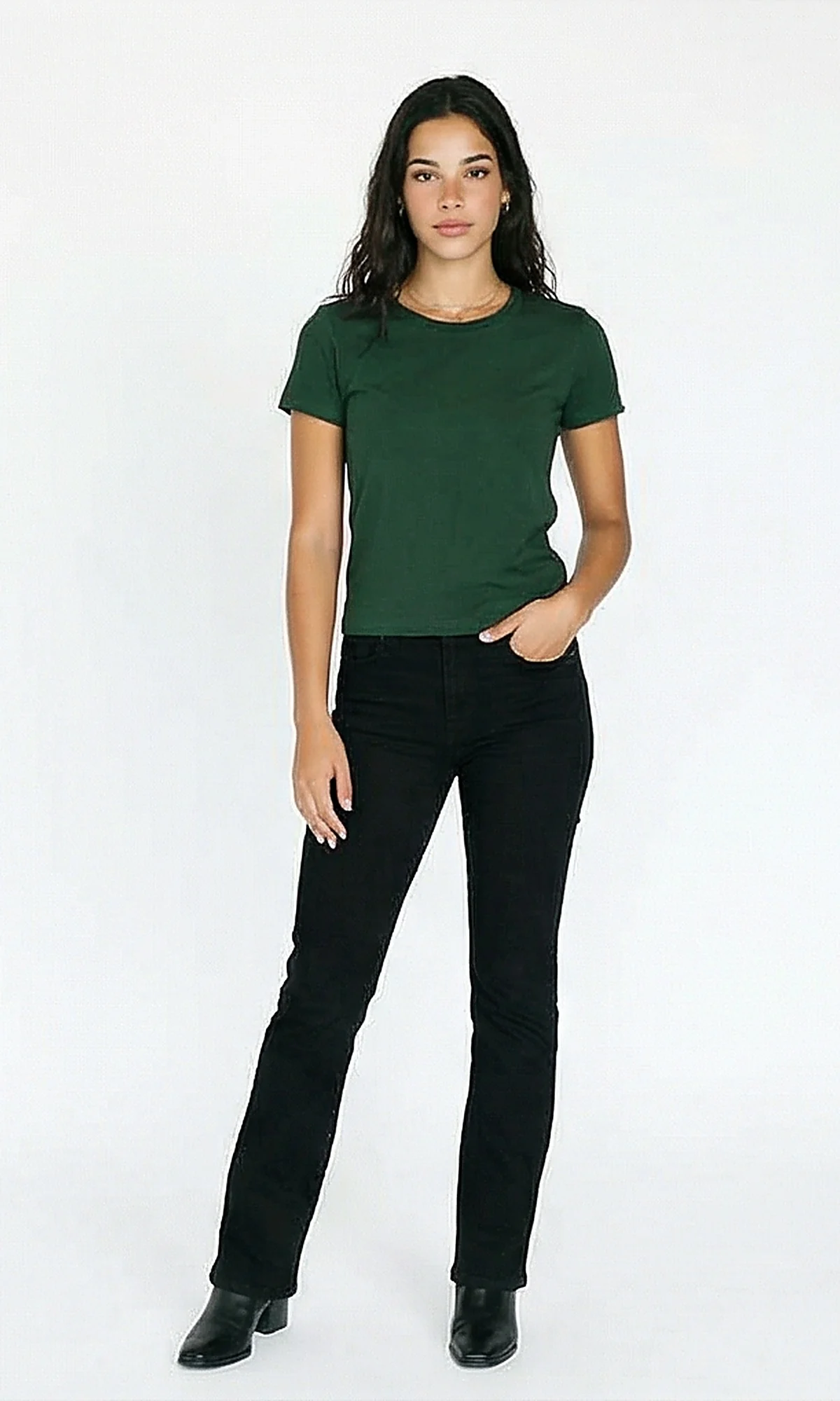 R216131 - Crew Neck Solid Short Sleeve Tee - Dark Green - Image 4