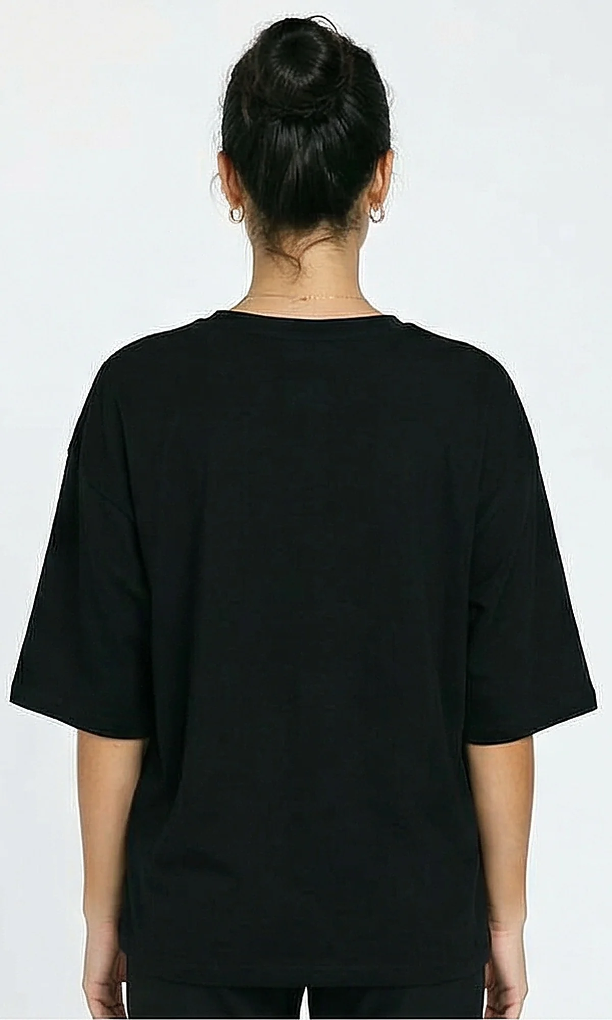 R216135 - Slip On Solid Elbow Sleeve Tee - Black - Image 2