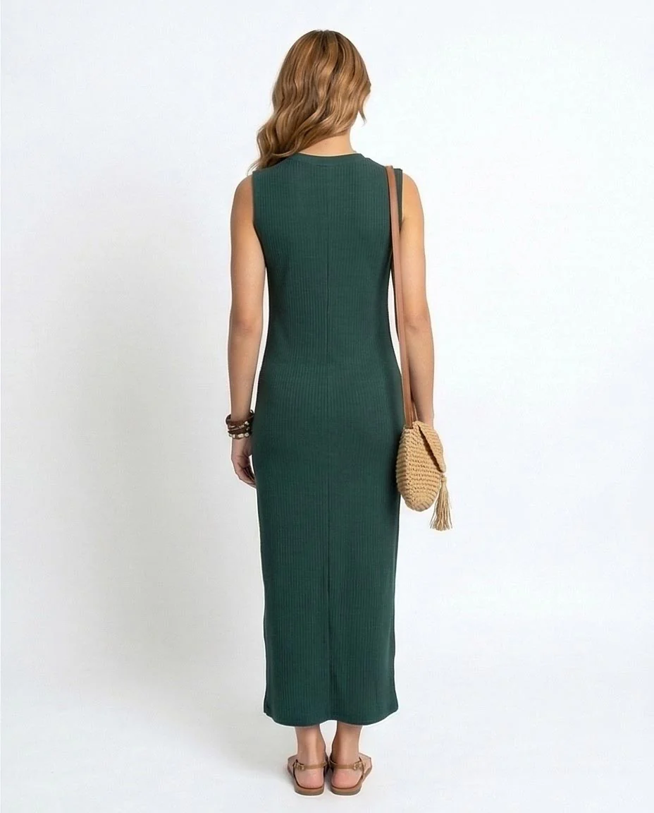 RAVIN Women’s Sleeveless Ribbed Maxi Dress – Forest Green -R216161 - Image 2