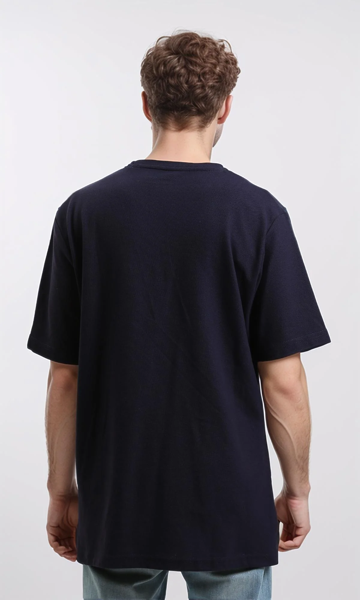 R216165 - Solid Crew Neck Relaxed Fit Tee - Navy Blue - Image 2