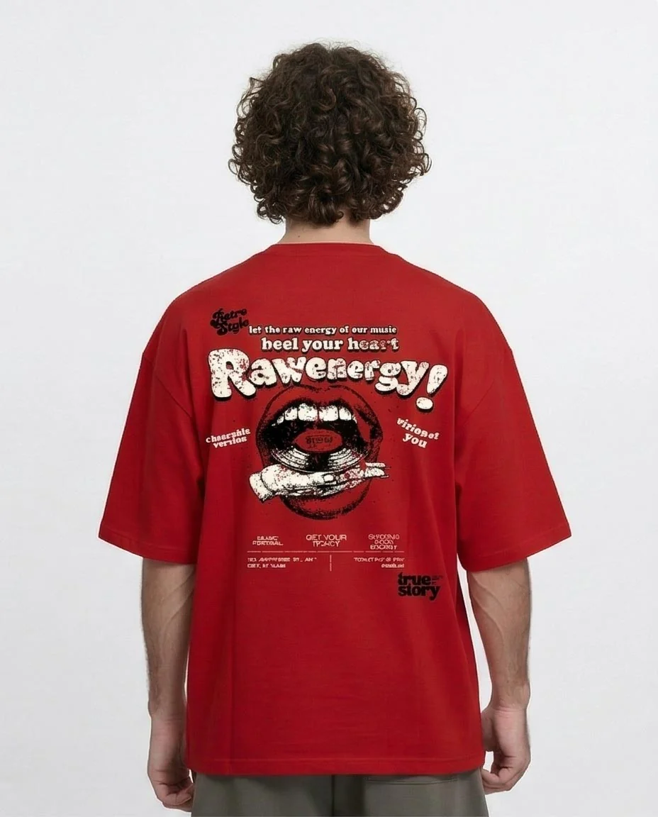 Ravin "Raw Energy" Oversized Graphic T-Shirt – Red - R216290 - Image 2