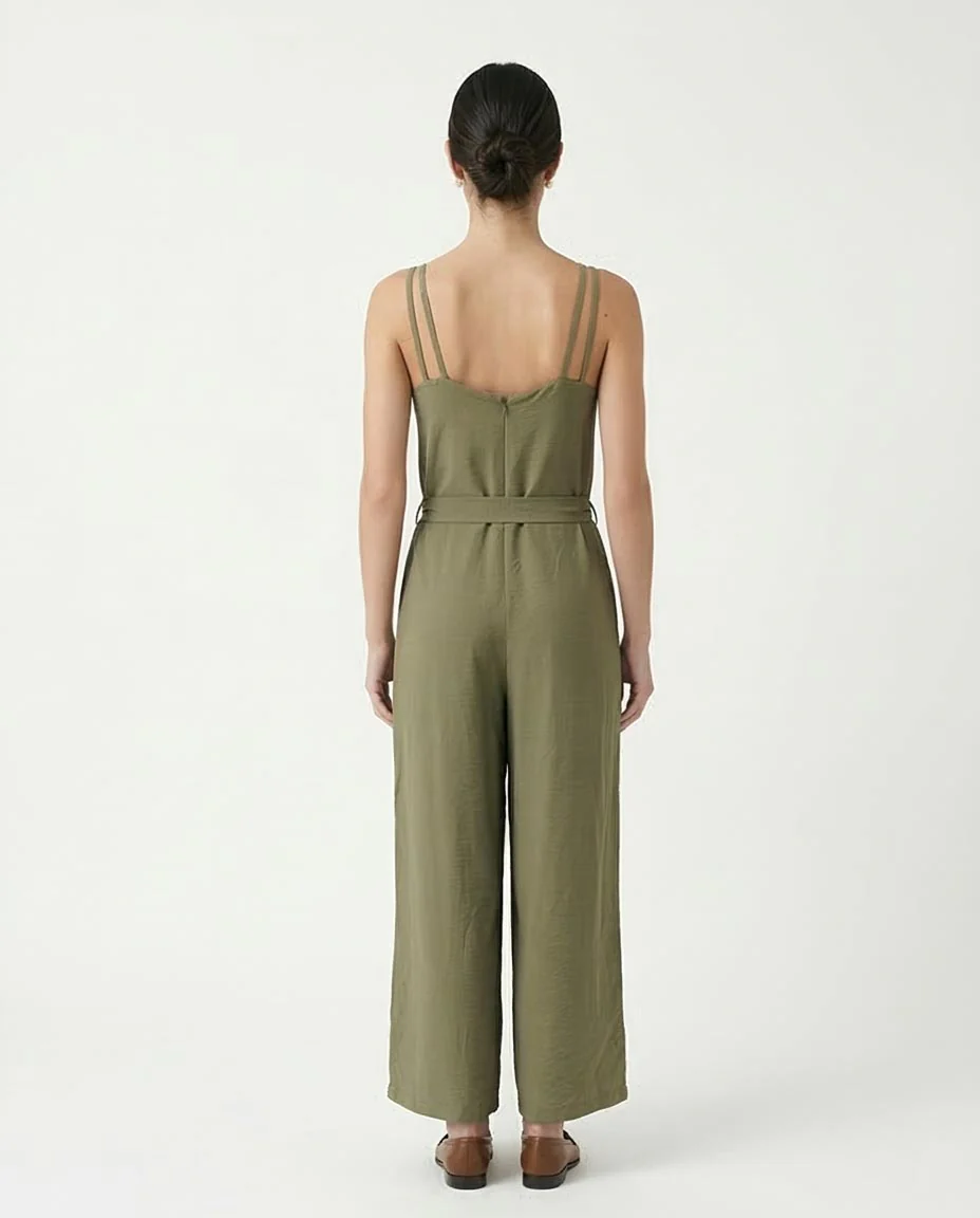Self-Tie Belted Wide-Leg Jumpsuit in Olive - R216763 - Image 2