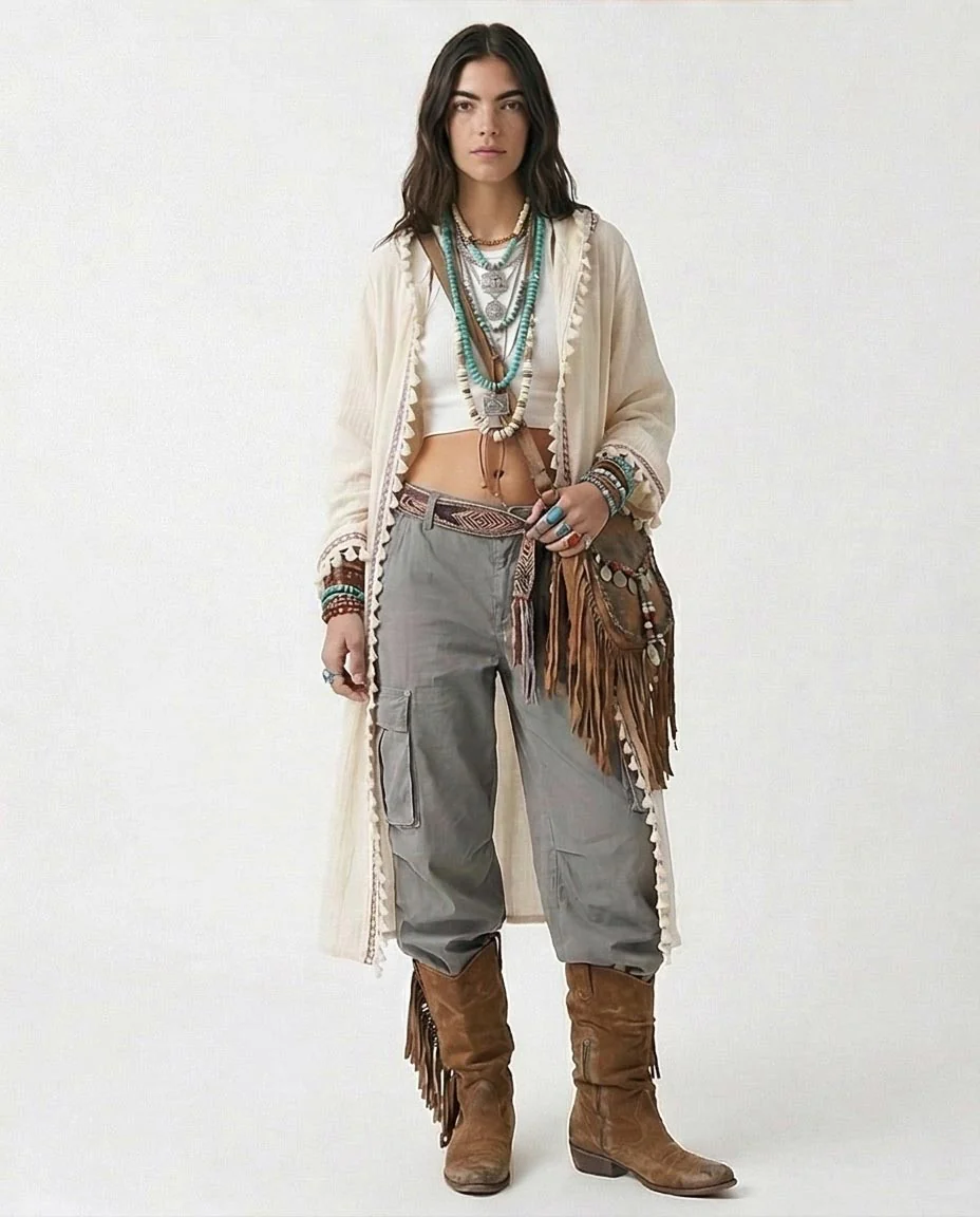 Ravin Gaia Max Boho Embellished Gauze Hooded Duster - R217017